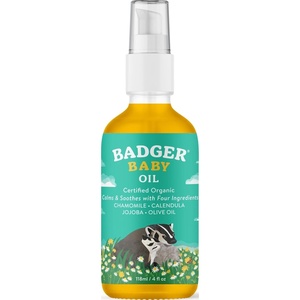 image:imageBadger Baby Oil 100 Organic Ingredients to Soften amp Moisturize Dry Skin or Cradle Cap Soothing Vegan Organic Baby Oil 4 fl oz Glass Bottle