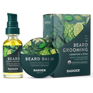 image:imageBadger Beard Grooming Kit Organic Beard Oil Bottle  Organic Beard Balm Tin Subtle Masculine Scent Organic Mens Beard Care for Healthy Beard Growth 2Pack