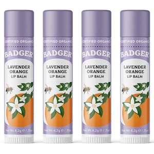 image:imageBadger Classic Organic Lip Balm Set  Green Box Long Lasting Lip Moisturizer Gift Set Light Silky Texture All Natural Lip Balm Variety Pack LipSet Unscented Tea Tree Mint amp Tangerine 4 packLavender  Orange