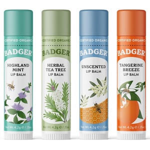 image:imageBadger Classic Organic Lip Balm Set  Green Box Long Lasting Lip Moisturizer Gift Set Light Silky Texture All Natural Lip Balm Variety Pack LipSet Unscented Tea Tree Mint amp Tangerine 4 packGreen Box
