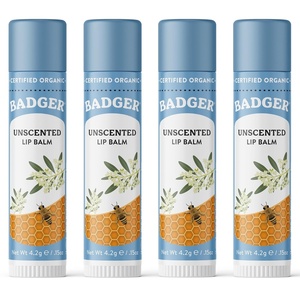image:imageBadger Classic Organic Lip Balm Set  Yellow Box Light Silky Long Lasting Lip Moisturizer Gift Set All Natural Lip Balm Variety Pack Lip Set Tangerine Lavender Orange Vanilla Grapefruit 4 packUnscented