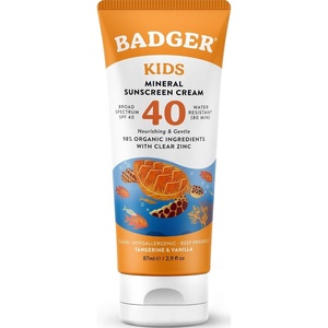 image:imageBadger Kids Mineral Sunscreen Cream SPF 40 98 Organic Ingredients Zinc Oxide Sunscreen for Kids Face amp Body Water Resistant Reef Friendly Hawaii Approved Broad Spectrum Sunblock 29 fl oz29 Fl Oz Pack of 1