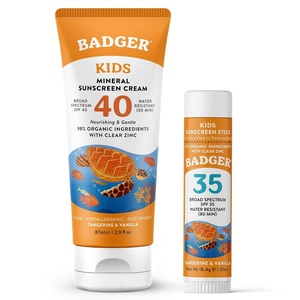 image:imageBadger Kids Mineral Sunscreen Cream SPF 40 98 Organic Ingredients Zinc Oxide Sunscreen for Kids Face amp Body Water Resistant Reef Friendly Hawaii Approved Broad Spectrum Sunblock 29 fl oz29 Fl Oz and 65 Ounce  Pack of 2
