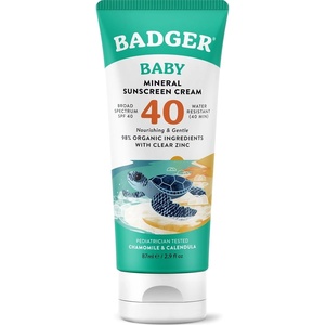 image:imageBadger Mineral Baby Sunscreen Cream SPF 40 98 Organic Toddler Sunscreen with Zinc Oxide Broad Spectrum Reef Safe Water Resistant Pediatrician Tested Baby Sunblock for Sensitive Skin 29 fl oz29 Fl Oz Pack of 1