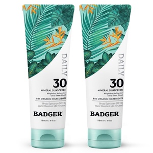 image:imageBadger Mineral Daily and Face Sunscreen Combo SPF 30 Lightweight Organic Mineral Sunscreens with Zinc Oxide Hydrating Everyday Sunscreen Lotions for Face amp Body Vegan amp Unscented 2Pack4 Fl Oz Pack of 2