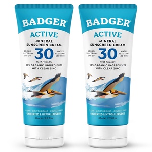 image:imageBadger Mineral Sunscreen Cream SPF 30 Zinc Oxide Sun Care 98 Organic Reef Safe Water Resistant Unscented Face and Body Sunscreen Travel Size 29 fl oz29 Fl Oz Pack of 2