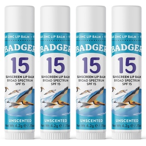 image:imageBadger Mineral Sunscreen Lip Balm SPF 15 Reef Safe Zinc Oxide Unscented Travel Size SPF Lip Balm Sunscreen Stick 15 oz 4Pack
