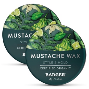 image:imageBadger Mustache Wax Medium Hold Light Masculine Scent Easy to Apply Certified Organic Versatile Moustache amp Beard Wax 75 oz Tin 2Pack