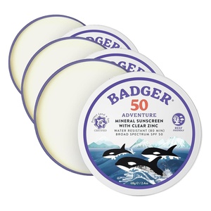 image:imageBadger Reef Safe Mineral Sunscreen SPF 50 98 Organic with Zinc Oxide Non Toxic Water Resistant Unscented amp Hypoallergenic Broad  Spectrum For Adventure amp Sport 29 fl oz 2 Pack24 Fl Oz Pack of 3