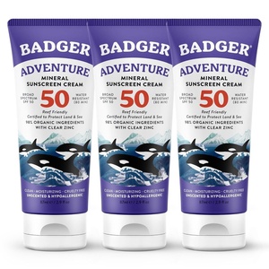 image:imageBadger Reef Safe Mineral Sunscreen SPF 50 98 Organic with Zinc Oxide Non Toxic Water Resistant Unscented amp Hypoallergenic Broad  Spectrum For Adventure amp Sport 29 fl oz 2 Pack29 Fl Oz Pack of 3