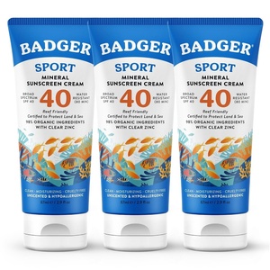 image:imageBadger Sport Mineral Sunscreen Reef Safe SPF 40 98 Organic with Zinc Oxide Water Resistant Hawaii Reef Act 104 Compliant Unscented amp Hypoallergenic For Sports amp Adventures 29 fl oz 2Pack29 Fl Oz Pack of 3