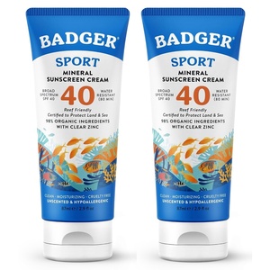 image:imageBadger Sport Mineral Sunscreen Reef Safe SPF 40 98 Organic with Zinc Oxide Water Resistant Hawaii Reef Act 104 Compliant Unscented amp Hypoallergenic For Sports amp Adventures 29 fl oz 2Pack29 Fl Oz Pack of 2