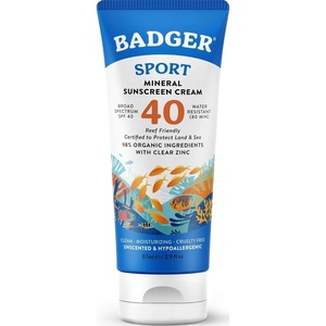 image:imageBadger Sport Mineral Sunscreen Reef Safe SPF 40 98 Organic with Zinc Oxide Water Resistant Hawaii Reef Act 104 Compliant Unscented amp Hypoallergenic For Sports amp Adventures 29 fl oz 2Pack29 Fl Oz Pack of 1